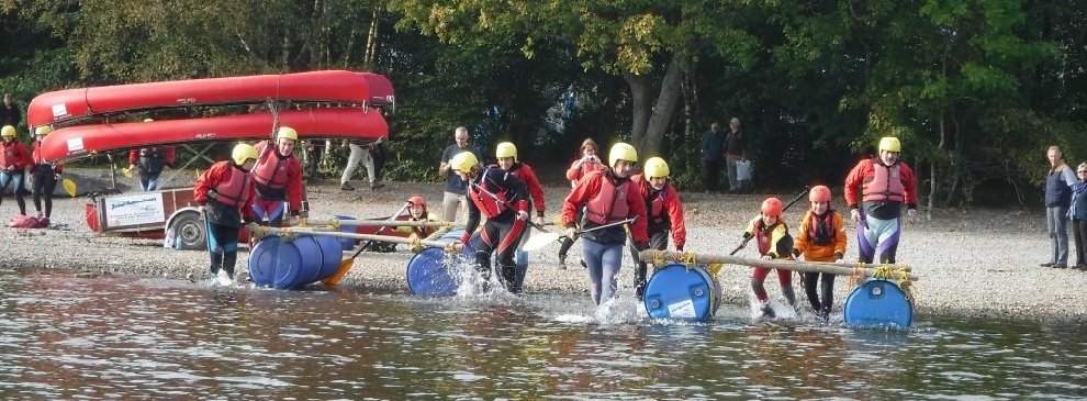Launching the rafts Raft Builidng Coniston